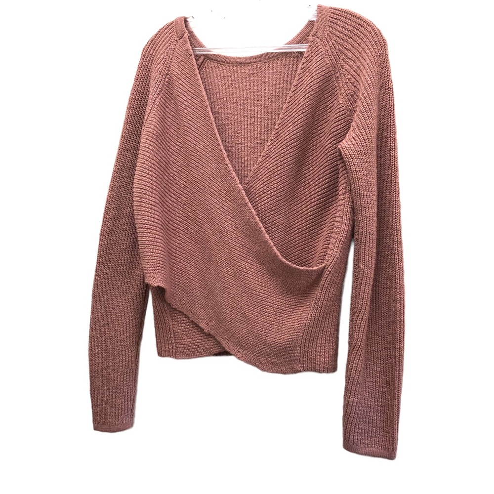 Aerie Long Sleeve Scoop Neck Wrap Knit Sweater Women’s Size XS/TP Rose Pink